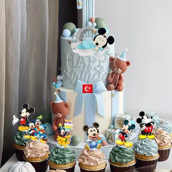 7pcs/set Mickey Minnie Kūka Topper Cupcake Cilindrs 1. Dzimšanas dienas svinības Piegādēm Apdare Baby Girl Labu Dzimšanas dienas Kūka Dekori