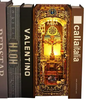 3D Koka Puzles Bookends LED Burvju Grāmatu Nams Modeļu Veidošanas Komplekts Ielikt Bookend Dekoru DIY Booknook noteikts Mājas Galda Dekorēšana