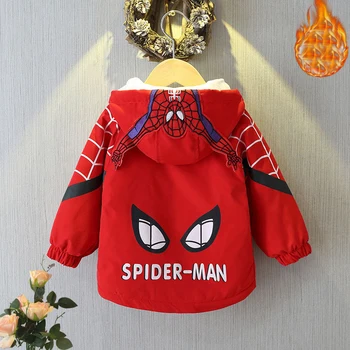 Zēnu Spiderman Plīša uz Leju Jakas Meitenēm Saglabāt Siltu Ziemas Mēteļi ar Hoodies 2-7Y Bērnu Modes Karikatūra Virsdrēbes Bērniem Drēbes