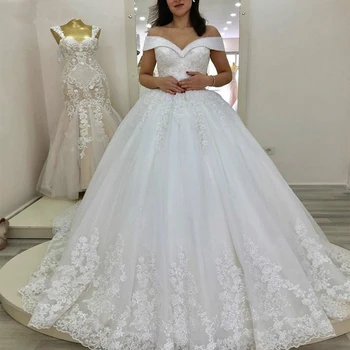 Princese bumbu kleita kāzu kleitu pie pleca mežģīnes up līgavai kāzu kleitas plus lieluma mežģīnes, aplikācijas kāzu kleita pasūtījuma