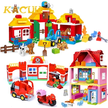 Liela Izmēra Celtniecības Bloki Iestatīt Saimniecību Pilsētas Māja Modeļa Automašīnas Rotaļlietas Bērniem DIY Izglītības Modelis Bloki Bērniem, Rotaļlietas, Dāvanu